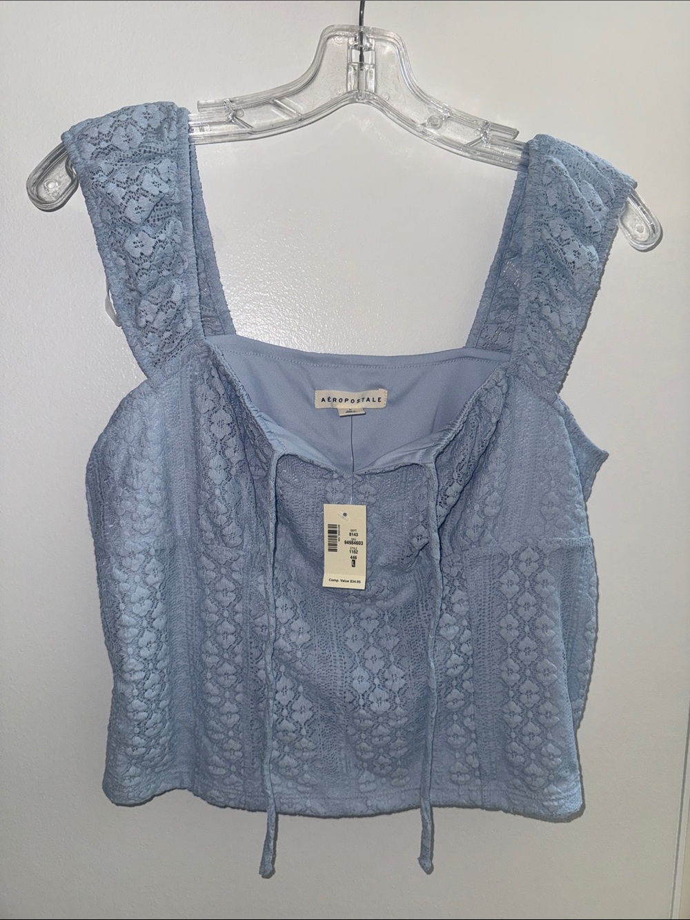 NWT Aeropostale Light Blue Lace Tie-Front Cropped Tank Top